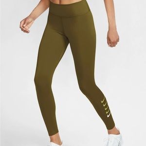 Nike Women's Swoosh Run Olive/Volt 7/8 Running Leggings